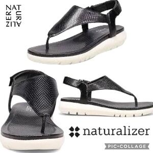 Naturalizer Meghan Black Faux Snakeskin Textured Thong Sandals Size 7.5